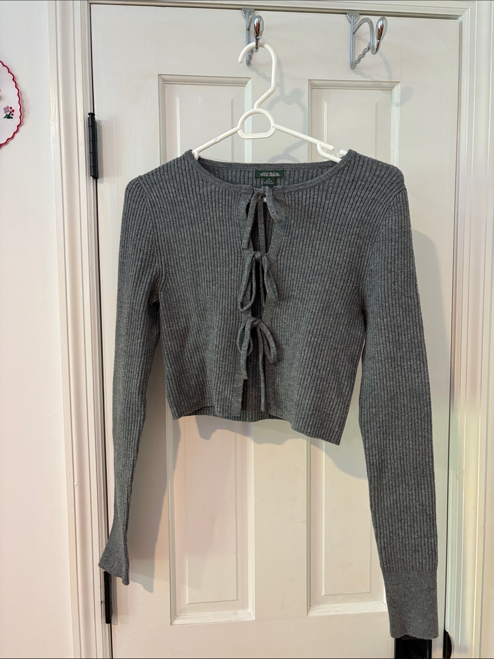 wild fable Gray Ribbed Tie-Front Cropped Sweater